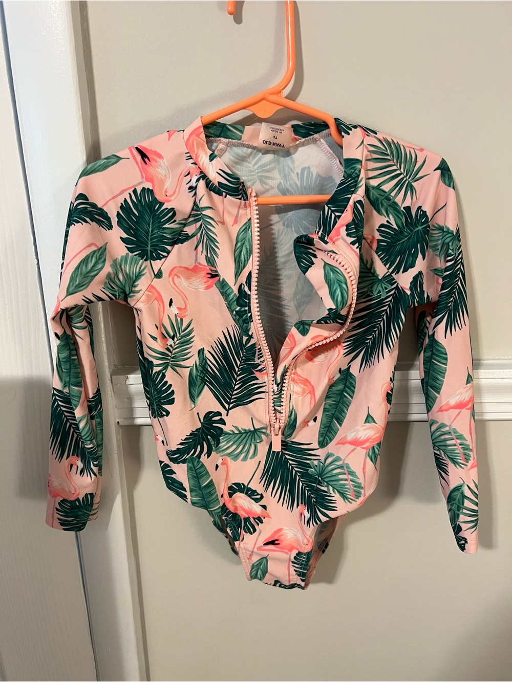Old Navy Pink Tropical Flamingo Long-Sleeve One-Piece